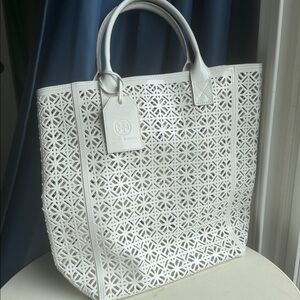Tory Burch patent leather laser cut tote